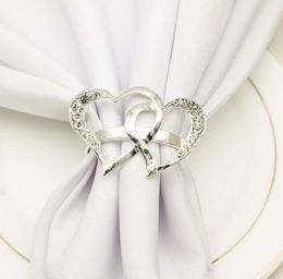 Hart-vormige bruiloft servet ring metalen zilveren kleur servet gesp Valentijnsdag bruiloft-diners speeltafel decor servetten houder SN3269