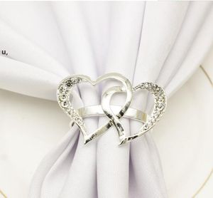 Hartvormige bruiloft servet ring metalen zilveren kleur servet gesp Valentijnsdag bruiloft-diners tafel decor servetten rrd12863