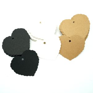 Coeur en forme de coeur noir marron brun kraft tags de papier jardinage étiquettes de mariage diy note de mariage vierge tag cadeau 6x5,5 cm 100pcs / lot