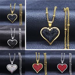 Bijoux en Zircon en forme de cœur pour femmes, pendentif Simple couleur cœur Strass, collier rouge noir