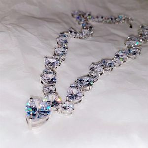 Collier en forme de cœur en diamant cz, chaîne en or blanc rempli de fête de mariage pour femmes et hommes, bijoux en pierres précieuses, cadeau 3011