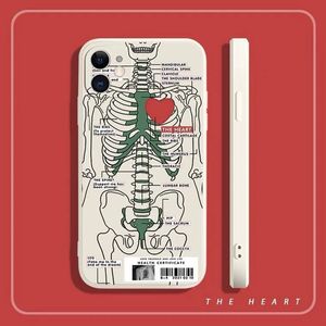 Heart Skeleton Phone Case voor iPhone 13 14 Pro Max 11 12 XS XR 7 8 Plus Creative Shockproof Soft Silicone Phone Case Back Cover