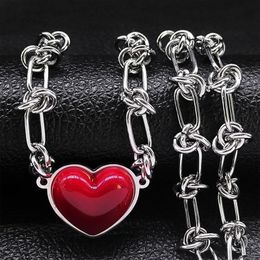 Pendentif coeur solide Ins collier coeur rouge feu rouge ABS coeur charme collier chaîne en acier inoxydable 19.6 pouces de Long bijoux M272B6
