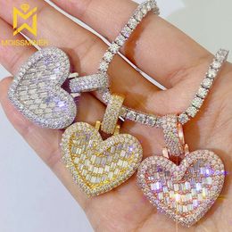 Colliers de pendentif Moissanite Square Heart Square pour hommes Sier Real Diamond Collier Femmes Bijoux Pass Tester avec Gra