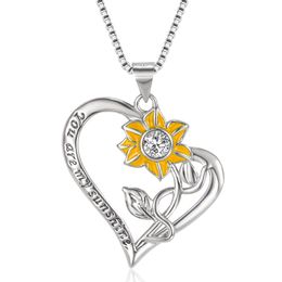 Collar con colgante de girasol y corazón para mujer, cadena con dije de flor de sol, amor romántico, accesorios