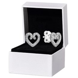 Heart Swirl Stud Pendientes Real Sterling Silver para Pandora CZ Diamond Wedding designer Jewelry For Women Girlfriend Gift Love Earring con caja original Set