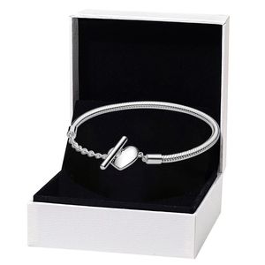 Bracelet de chaîne de serpent de coeur T-Bar pour Pandora véritable bijoux de créateur de mariage en argent sterling pour femmes cadeau de petite amie bracelets d'amour de chaîne de main avec boîte d'origine