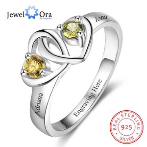 Hart tot hart Gepersonaliseerde Ring Custom Graveren Names Birthstone Promise Ringen 925 Sterling Zilveren Sieraden (Jewelora Ri103273)