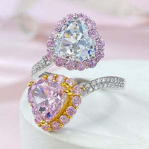 Heart to Heart Pink Diamond Ring 100% réel 925 Bands de bandes de mariage en argent sterling pour femmes bijoux de fiançailles nuptiales
