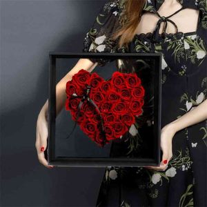 Hart transparante acryl doos verpakking bloemen bouquent box Valentijnsdag bloemist geschenkdozen 210326