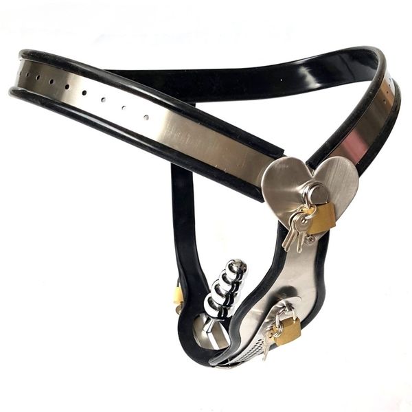 Type de coeur En Acier Inoxydable Ceinture De Chasteté Féminine Plug Anal Sous-Vêtements BDSM Bondage Dispositif De Verrouillage De La Chasteté Adult Sex Toys Pour Hommes 210323