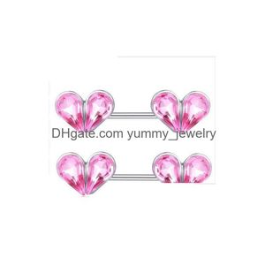 Corazón Zircon Pezón Piercing Pendiente Acero quirúrgico 14G Oreja Barbell Moda Joyería del cuerpo Entrega de gota Dh2Em