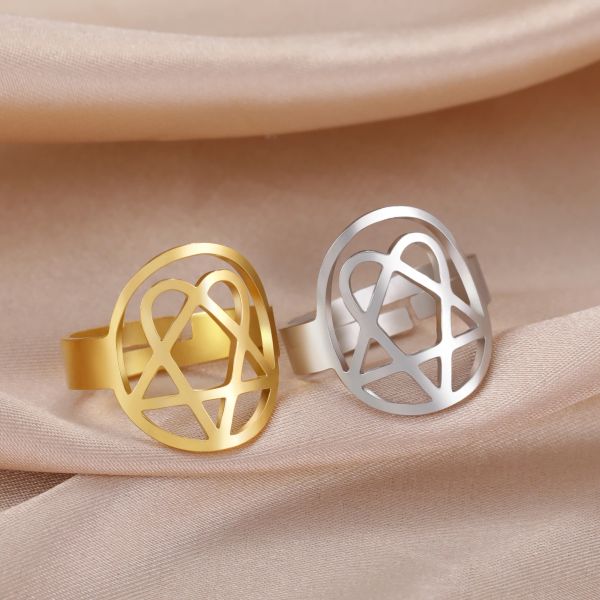 Heartagram – bague étoile pour femmes, couleur or jaune 14k, réglable, Vintage, cœur, Pentagonal, géométrique, bijoux