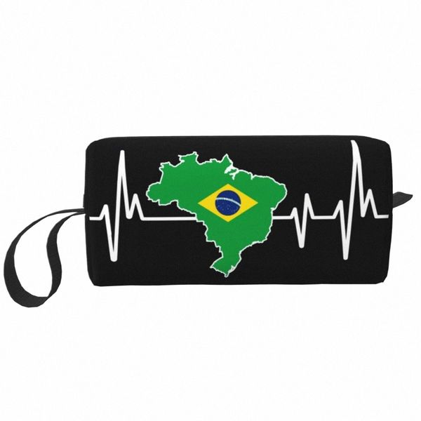 Heartbeat Design Bandera brasileña Brasil Bolsa de cosméticos Lindo Gran capacidad Brasileño Orgulloso Estuche de maquillaje Almacenamiento de belleza Bolsas de aseo D7zv #