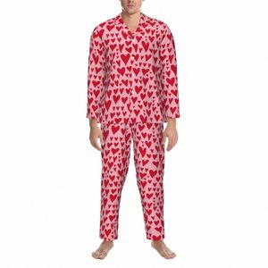 Harten Core Pyjama Set Valentijnsdag Romantische Nachtkleding Mannen Lg Mouw Casual Leisure 2 Stuks Nachtkleding Grote Maat o4BL #