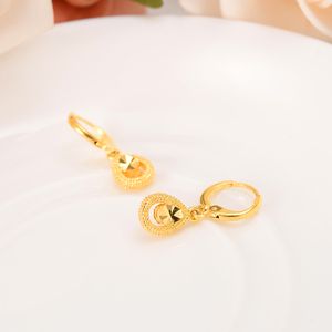 Hearts Dangle Chandelier Boucles d'oreilles 14K Thai Baht Jaune Solide Or Fin Bijoux Femmes