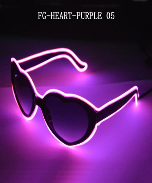 Lunettes de lumière FGHEARTPURPLE en forme de cœur, fil el, ligne de lumière froide avec pilote 3V, pour boîte de nuit, maquillage de mariage, Cosplay7658723