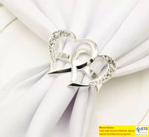 Anneau de serviette de mariage en forme de coeur métal couleur argent boucle de serviette saint valentin mariage dîner fêtes décoration de Table serviettes