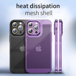 Warmteafvoer Telefoon Case Voor Iphone 15 14 11 12 13 Pro Max 14Plus Cover Electroplated Grens Honingraat Mesh shell