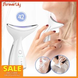 Heat EMS Facial Neck Lifting Massager LED Photon Therapy Face Beauty Machine Double Kin Reducer Anti Rimpel Smoothing Voorhoofd L230523