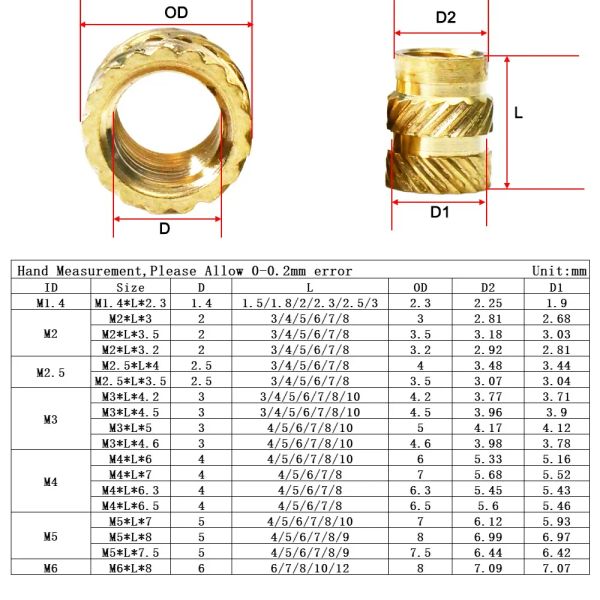 Chauffer l'écrou M2 M2,5 M3 M4 M5 M5 M6 M8 INSERT LA ÉCRONS ÉCRUMENT