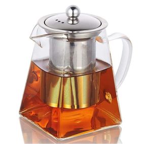 Théière en verre transparent résistant à la chaleur avec infuseur en acier inoxydable café feuille de thé Pot à base de plantes jus conteneur