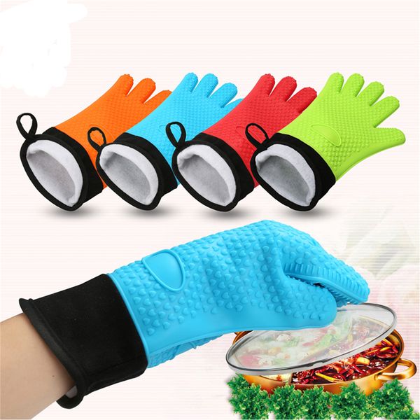 Gants de cuisson résistants à la chaleur, gants de cuisson en Silicone, longs et imperméables pour barbecue, mitaines de four de cuisine avec couche intérieure en coton JK2005