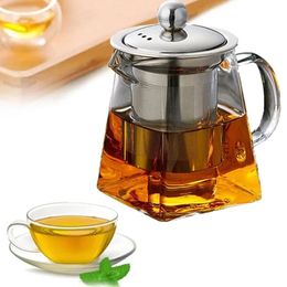 Tetera de vidrio resistente al calor con infusor de acero inoxidable recipiente calentado té macetas