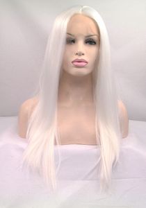 Perruque Lace Front Wig synthétique blanche, cheveux résistants à la chaleur, perruque Lace Front Wig lisse et soyeuse de densité 180 pour femmes noires