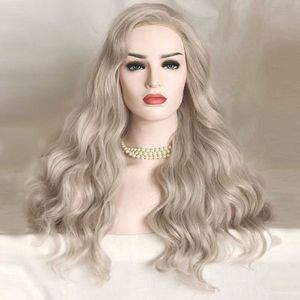 Résistant à la chaleur avant de lacet perruques perruque synthétique pour les femmes argent gris dentelle perruque pré plumé Cosplay perruque vague naturelle cheveux 230524