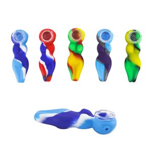 Résistant à la chaleur Sexy femme fumer pipe Silicone Dab Rig Verre Bong Recycler Conduites D'eau Huile Rigs portable et incassable 4,1 pouces