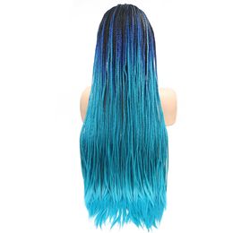 Wigs du festival de cheveux synth￩tiques r￩sistants ￠ la chaleur ombre ombre trois tons couleur 1b / bleu / ciel bleu long traids tresses en dentelle perruque avant pour les femmes noires accouchement