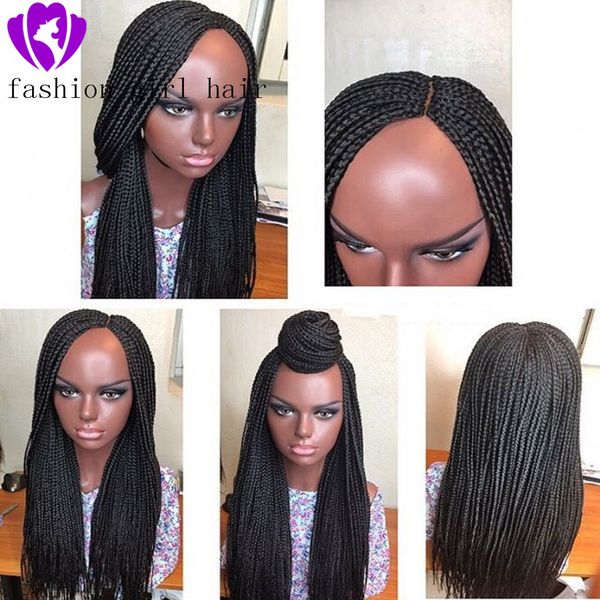 Pelucas trenzadas frontales de encaje sintético resistente al calor para mujer, peluca de Cosplay con trenzas largas de Color marrón/negro con pelo de bebé