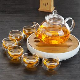 Warmte-resistente transparante dubbele laag glas Kleine Kung Fu Tea Cup Set Tast Cups Heat isolatie Mok Chinese theekopjes 231220