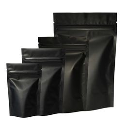 Bolsas de paquete con cremallera de sellado térmico Bolsas de papel de aluminio Mylar Tear Notch Matte Black Stand Up Bag Venta al por mayor LX3649