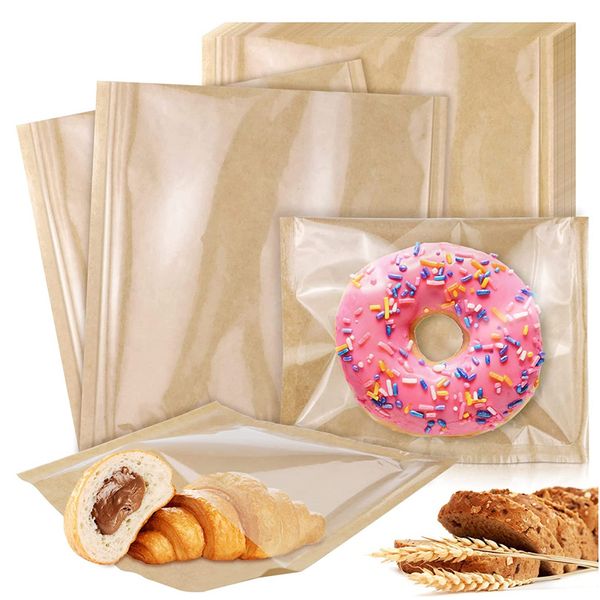 Sacs de boulangerie thermoscellables avec fenêtre Sacs de friandises en papier sulfurisé pour pain Sandwich Produits de boulangerie Cadeau Donner 1000PCS