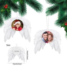 Transfert de chaleur Ailes d'ange Décoration de Noël Plumes Pendentif rond et coeur Double couche DIY Arbre de Noël Étiquette suspendue FY5475