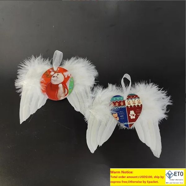 Transfert de chaleur ailes d'ange décoration de noël plumes pendentif rond et coeur double couche bricolage arbre de noël étiquette suspendue