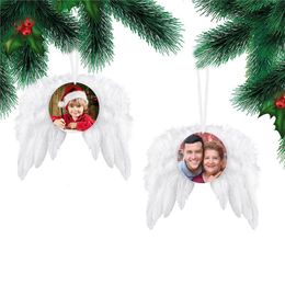 Trasferimento di calore Ali d'angelo Ornamento Decorazione natalizia Piume Ciondolo Rotondo Foglio di alluminio Etichetta per appendere albero di Natale fai-da-te 1025