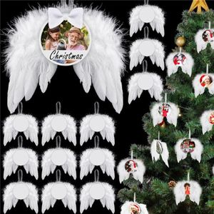 Warmteoverdracht Angel Wings Ornament Christmas Decoration veren hanger ronde aluminium vel diy kerstboom hangende tag wly935