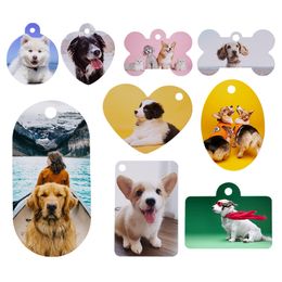 Étiquette de chien en aluminium double face imprimée par transfert de chaleur sublimée carte de chien pendentif en os blanc pour animaux de compagnie