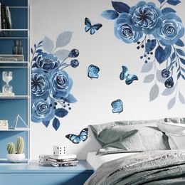 heatboywade Bleu Fleurs Papillon Stickers Muraux Amovible PVC Décor À La Maison Stickers Muraux Papiers Peints pour Salon Chambre Art