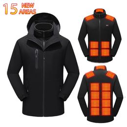 Veste chauffante 15 zones hommes femmes lavées USB vêtements chauffants à manches longues à capuche veste chauffante Sports d'hiver Ski Camping 231226