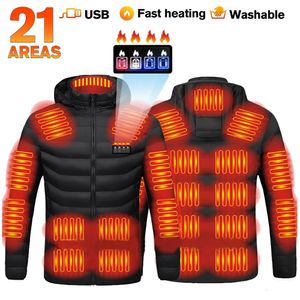 Veste chauffante 21 zones hommes femmes étanche USB charge vêtements chauffants à manches longues à capuche hiver veste chaude gilet chauffant 231228