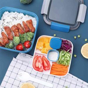 Verwarmde lunchbox voor kinderen school met compartimentstafel. Keukenvoedsel Container Microwaveable Bento Japanse stijl 210423