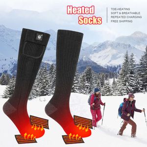 Chaussettes chauffantes hiver chaussettes thermiques bas pour hommes femmes rechargeables avec batterie noir gris chauffe-pieds moto Sports