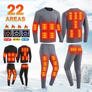 Sous-vêtements chauffants 28 zones chemises de randonnée suites de ski hauts pantalons hommes femmes sous-vêtements thermiques USB veste chauffante vêtements d'hiver 231226