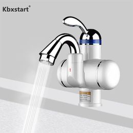 Verwarmers KBXSTART 220V Verwarmde kraan met waterverwarming Klein maat badkamer Banheiro Elektrische Instant Wot Boiler Tap 180 Rotatie