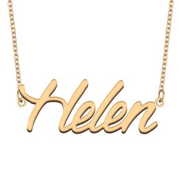 Collier nom Helen Pendentif en acier inoxydable personnalisé personnalisé pour femmes filles enfants meilleurs amis mères cadeaux plaqué or 18 carats