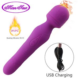 Chauffage Gode Vibromasseur Masseur Double Moteur Sex Toys Pour Femmes Av Baguette Magique G Spot Clitoris Stimulateur Adulte Jouets Étanche Y19061202